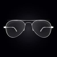 realistische brillen, brillenmodell. elegante schwarze modische brille auf dunklem hintergrund vektor