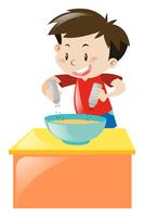 Pojke sätter salt och peppar i soppa vektor