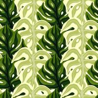 grün gefärbtes, nahtloses Muster mit dekorativem Monstera-Silhouetten-Druck. Vintage verlässt tropischen Druck. vektor