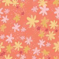 sömlösa blommönster med tusensköna blommor. korall bakgrund. gula och rosa botaniska inslag. vektor