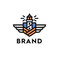Leuchtturm-Emblem mit Schilden und Flügeln für Logo-Premium-Vektor vektor