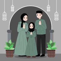 eid al fitr familienillustration flaches vektorkonzept vektor