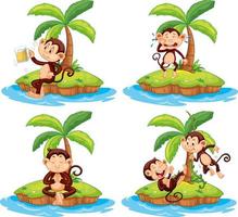 Reihe von verschiedenen isolierten Inseln mit Affenzeichentrickfiguren vektor