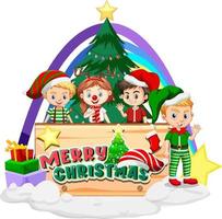 merry christmas banner med barn i julkostymer vektor