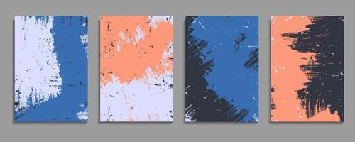 Set aus blauer und orangefarbener Grunge-Textur-Designvorlage auf schwarzem und weißem Hintergrund vektor