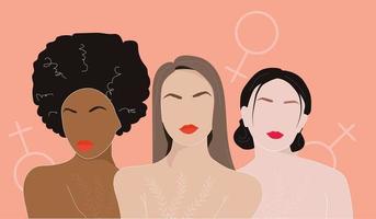 multietnisk skönhet. tre kvinnor med olika etnicitet vektor
