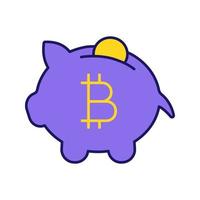 Farbsymbol für Bitcoin-Einzahlung. Penny-Sparschwein mit Bitcoin. Kryptowährungs-Mining. digitales Geld sparen. isolierte Vektorillustration vektor