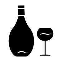 Wein-Glyphe-Symbol. Alkoholbar. Flasche und Weinglas. alkoholisches Getränk. Restaurantservice. Glaswaren für Rotwein. Silhouettensymbol. negativer Raum. vektor isolierte illustration
