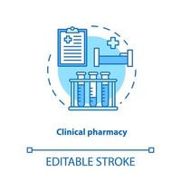 Symbol für das Konzept der klinischen Apotheke. Medizinische Labortests und Diagnoseidee dünne Linie Illustration. verordnete medikamentöse Krankenhaustherapie. Vektor isolierte Umrisszeichnung. bearbeitbarer Strich