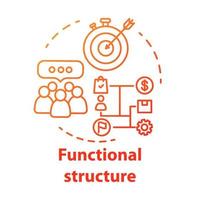 Symbol für das Konzept der funktionalen Unternehmensstruktur. geschäftsstrategieidee dünne linie illustration. Management und Ablauforganisation. Vermarktungskampagne. Vektor isoliert Umrisszeichnung