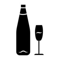 vin glyf ikon. alkoholbar. flaska och vinglas. alkoholhaltig dryck. restaurangservice. standardglas för vitt vin. siluett symbol. negativt utrymme. vektor isolerade illustration
