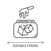 Lineares Symbol für das Wachsen von Zucker. natürliches weiches Kaltwachs im Tiegel mit Spachtel. Geräte zur Körperhaarentfernung. dünne Liniendarstellung. Kontursymbol. Vektor isoliert Umrisszeichnung. editierbarer Strich