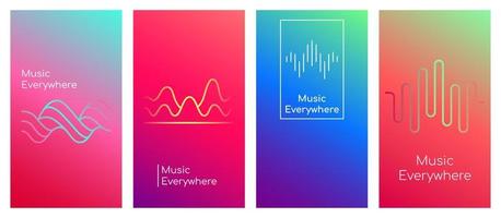 musik überall social media geschichten duotone vorlagensatz. verlaufswebbanner mit text, inhaltslayout. Modernes, lebendiges App-Design für mobile Musikplayer. Mischen von Farben mit Schallwellen-Mockup-Paket vektor