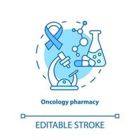 Symbol für das Apothekenkonzept. onkologie medikamente forschungsidee dünne linie illustration. Medikamente gegen Krebs entdecken. Pharmakologie und Biochemie. Vektor isoliert Umrisszeichnung. editierbarer Strich