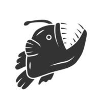 Seeteufel-Glyphe-Symbol. schwimmender Gänsefisch. Unterwasserwelt. Ozeanungeheuer, Unterwassertier mit offenem Mund. Meeresräuber. Silhouettensymbol. negativer Raum. vektor isolierte illustration