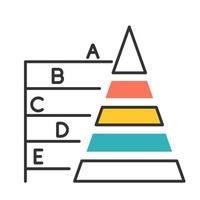 Symbol für die Farbe des Pyramidendiagramms. Diagramm der Informationshierarchie. Präsentation der Datenverbindung. Visualisierung von Geschäftsmodellen. wirtschaftliche Darstellung. Finanzbericht und Recherche. isolierte Vektorillustration vektor