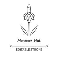 mexikansk hatt vild blomma linjär ikon. upprättstående präriehatt med namninskription. ratibida columnifera växt. tunn linje illustration. kontur symbol. vektor isolerade ritning. redigerbar linje