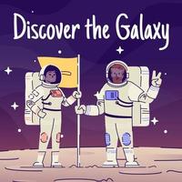upptäck galaxy sociala medier post mockup. kosmonauter med flagga. reklam webb banner designmall. social media booster, innehållslayout. reklamaffisch, tryckta annonser med platta illustrationer vektor
