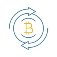 Farbsymbol für Bitcoin-Austausch. digitale Währungstransaktion. Kreispfeile mit Bitcoin-Münze im Inneren. Kryptowährung zurückerstatten. isolierte vektorillustration vektor