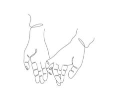 en kontinuerlig valentine enda ritning linjekonst doodle par händer kärlek, pojke och flicka, man och kvinna, man och hustru. isolerad bild handritad kontur på vitt. begreppet familjelycka vektor