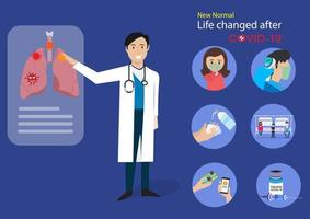 neues normales lebensstilkonzept. nach dem coronavirus oder covid-19, das dazu führt, dass sich die lebensweise der menschen auf eine neue normalität ändert. vektor