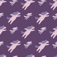 märchenhaftes nahtloses Muster mit lustigen Baby-Einhorn-Silhouetten. lila Pastellhintergrund. vektor