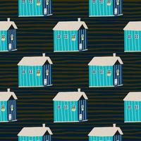 blå hus sömlösa mönster stiliserat tryck. svart avskalad bakgrund. kreativ arkitektur enkel bakgrund. vektor