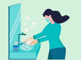 För att skydda dig från utbrottet av coronaviruset måste det moderna livet skydda sig själv genom att tvätta sig för hand. använder en alkoholgel och vektor