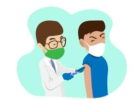 läkaren injicerar en vaccinnål i patientens arm. vaccination mot coronavirus vektor tecknad illustration