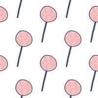 enkla isolerade lollipop doodle seamless mönster. rosa godis silhuetter på vit bakgrund. vektor