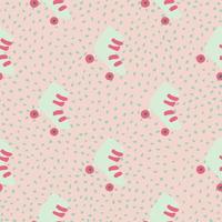 ljusblå rullprydnad med rosa detaljer seamless mönster. enkla doodle silhuetter på rosa prickig bakgrund. vektor