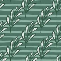 kontur stiliserade grenar lövverk sömlösa doodle mönster. turkos grön randig bakgrund. dekortryck. vektor