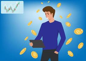 idéer för att tjäna pengar på att spela aktier och kryptomynt koncept för marknadsföring och förvaltning ökade pengar. isolerade vektorillustration i tecknad stil. vektor