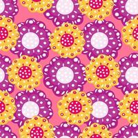 abstrakt ljusa sömlösa dekorativa mönster med lila och gul färgade folk knoppar tryck. rosa bakgrund. vektor