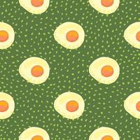 ljus morgon frukost seamless mönster med omelett prydnad. grön prickig bakgrund. ägg hälsosam måltid bakgrund. vektor