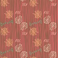 Nahtloses Doodle-Muster mit einfachen Silhouetten des Spinnennetzes. hellgelbe und weiße Töne beängstigendes Ornament. abgestreifter Hintergrund. vektor