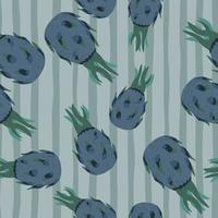 sommar sömlösa mönster med doodle blå färgade drake frukt former. randig bakgrund. vektor