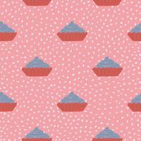 korg med blå grädde sömlösa kreativa mönster. rosa prickig bakgrund. mat dekoration cupcake prydnad. vektor