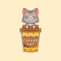 söt katt på kaffekoppen tecknad illustration vektor