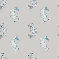 minimalistisk sömlös doodle mönster med hav hammarhajar prydnad. grå bakgrund. vektor