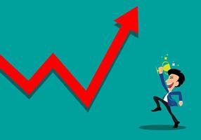 affärsman som jublar över stigande aktietrofé, framgångskoncept, snabba framsteg, vektorillustration vektor