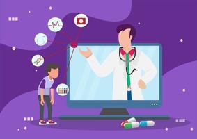 online medicinsk koncept konsultera en läkare online med en läkare online läkare telemedicin online medicinska tjänster för patienter vektorillustration i platt stil vektor