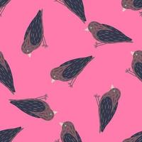 Nahtloses Zufallsmuster mit einfachen Vogelsilhouetten. rosa heller hintergrund. Cartoon-Druck. vektor