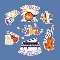 Sammlung von Aufklebern für Jazz-Instrumente vektor