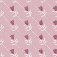 pastellrosa nahtloses Muster mit Blumenfiguren und weißen Zweigen. stilisierter handgezeichneter Blumendruck. vektor