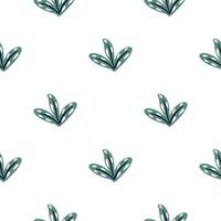 isolerade seamless mönster med marinblå abstrakt blad prydnad. vit bakgrund. doodle stil. vektor