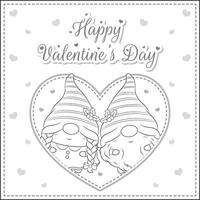 Valentinsliebe niedliche Gnome große Herzkartenskizze zum Ausmalen mit fröhlichem Valentinstagstext