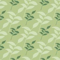 blad vintage silhuetter sömlösa doodle mönster. pastell grön bakgrund. blommigt enkelt konstverk. vektor
