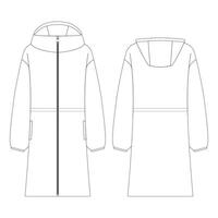 mall kvinnor lång parka jacka vektor illustration platt design kontur kläder samling ytterkläder