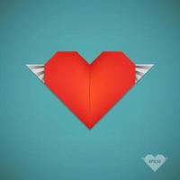 vektor retro papper origami hjärta med vingar